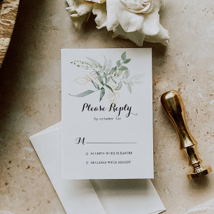 Gold Green Foliage Calligraphy RSVP Kaartje