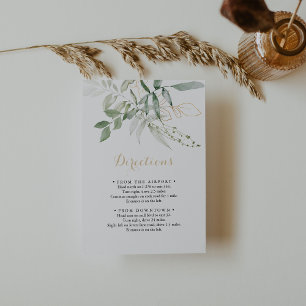 Gold Green Foliage Calligraphy Wedding Directions Informatiekaartje