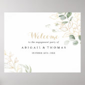 Gold Green Foliage Engagement Party Welkomstbord Poster (Voorkant)