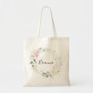 Gold Green Foliage Floral Bridesmaid Tote Bag