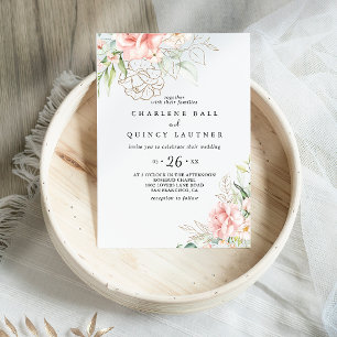 Gold Green Foliage Floral Casual Wedding Kaart