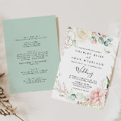 Gold Green Foliage Floral Front & Back Wedding Kaart