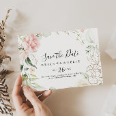 Gold Green Foliage Floral Horizontal Wedding Save The Date