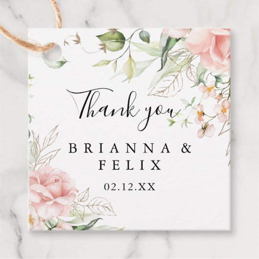 Gold Green Foliage Floral Wedding Bedankjes Labels (Voorkant)