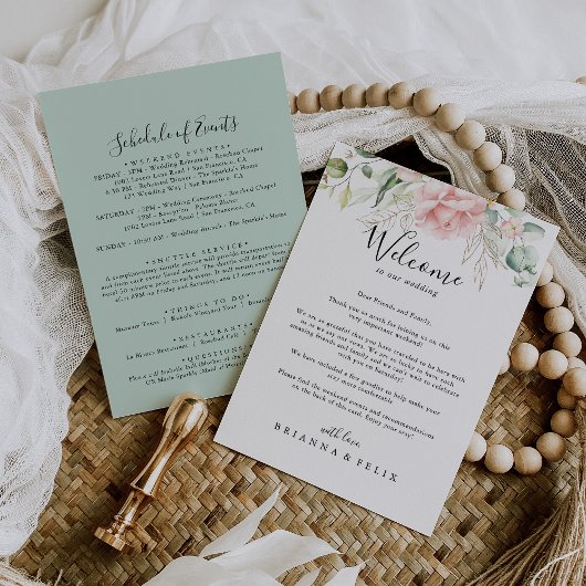 Gold Green Foliage Floral Wedding Welcome Letter