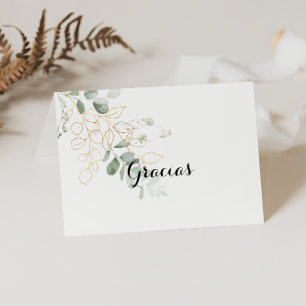 Gold Green Foliage Folded Wedding Gracias Card Bedankkaart