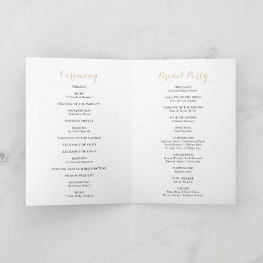 Gold Green Foliage Folded Wedding Program Programma (Binnen)