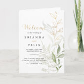 Gold Green Foliage Folded Wedding Program Programma (Voorkant)