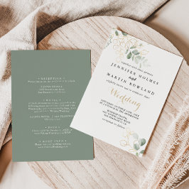 Gold Green Foliage Front & Back Wedding Kaart