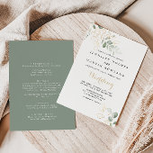 Gold Green Foliage Front & Back Wedding Kaart