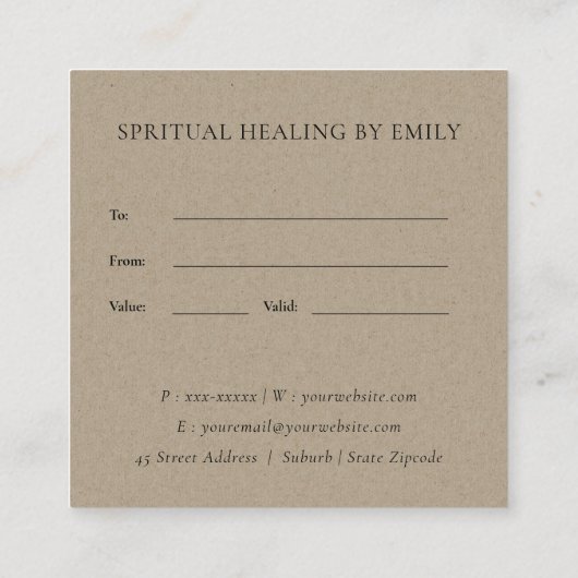 GOLD GREEN FOLIAGE INITIAAL WREATH GIFT CERTIFICAA VIERKANTE VISITEKAARTJE (Achterkant)