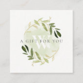 GOLD GREEN FOLIAGE INITIAAL WREATH GIFT CERTIFICAA VIERKANTE VISITEKAARTJE (Voorkant)