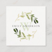 GOLD GREEN FOLIAGE INITIAAL WREATH PROFESSIONAL VIERKANTE VISITEKAARTJE (Voorkant)