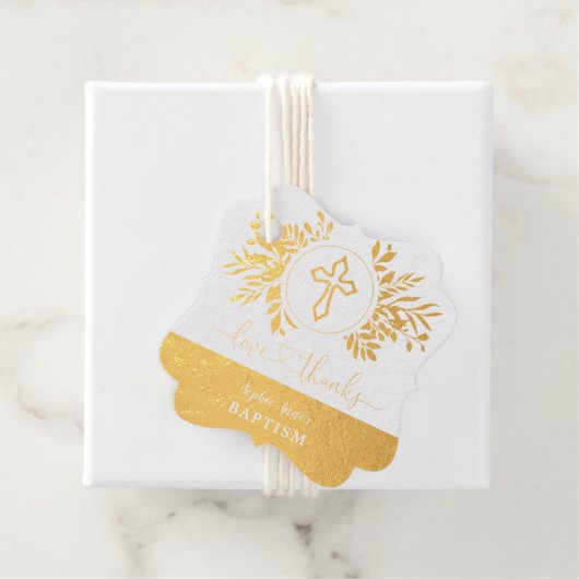 Gold Green Foliage Love and Bedankt Baptisme Bedankjes Labels (Met doos)