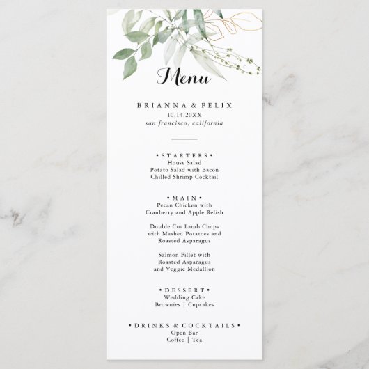 Gold Green Foliage-menu Menu (Voorkant)