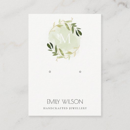 GOLD GREEN FOLIAGE MONOGRAM EARRING DISPLAY LOGO VISITEKAARTJE (Voorkant)