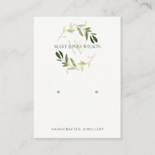 GOLD GREEN FOLIAGE MONOGRAM EARRING DISPLAY LOGO VISITEKAARTJE