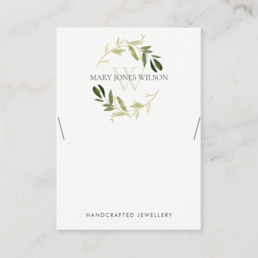 GOLD GREEN FOLIAGE MONOGRAM KETTING DISPLAY LOGO VISITEKAARTJE (Voorkant)