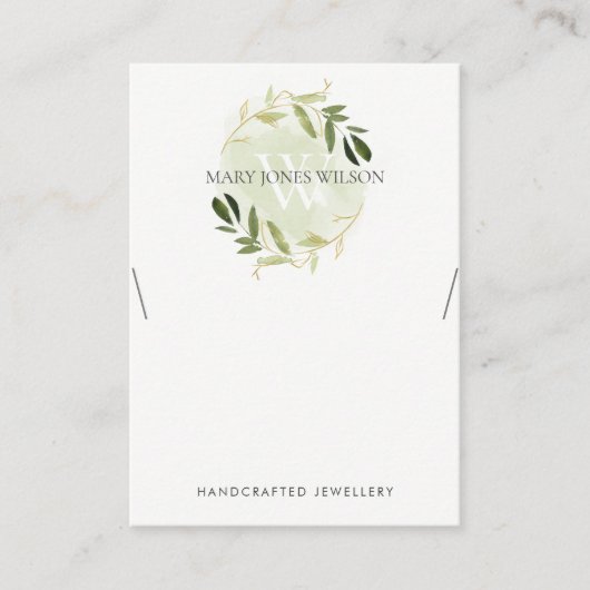 GOLD GREEN FOLIAGE MONOGRAM KETTING DISPLAY LOGO VISITEKAARTJE (Voorkant)