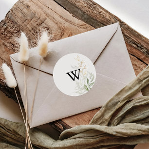 Gold Green Foliage Monogram Wedding Envelope zegel