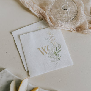 Gold Green Foliage Monogram Wedding Napkin Servet