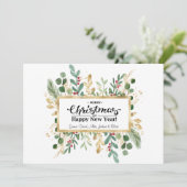 Gold Green Foliage | Red Berry Greeting Feestdagenkaart (Staand voorkant)