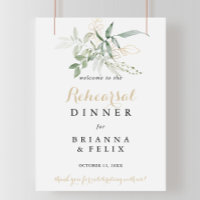 Gold Green Foliage Rehearings Dinner Welcome Sign