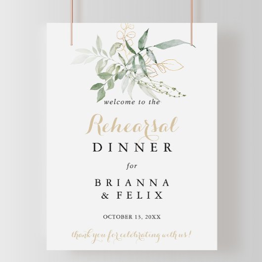 Gold Green Foliage Rehearings Dinner Welcome Sign Poster