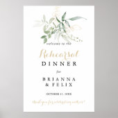 Gold Green Foliage Rehearings Dinner Welcome Sign Poster (Voorkant)