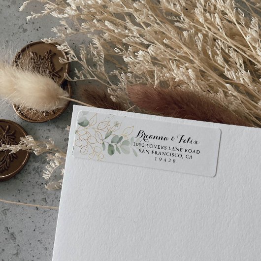Gold Green Foliage Return-adreslabel Etiket