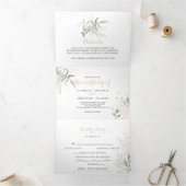 Gold Green Foliage Trifold Wedding Invitation Drieluik Uitnodiging (Binnen)