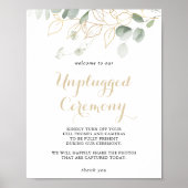 Gold Green Foliage Unplugging Ceremony Sign Poster (Voorkant)