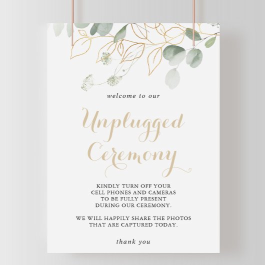 Gold Green Foliage Unplugging Ceremony Sign Poster