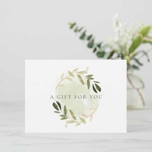 Gold Green Foliage-Waterverf Cadeaubon Kaart (Staand voorkant)