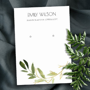 GOLD GREEN FOLIAGE WATERVERF EARRING DISPLAY LOGO VISITEKAARTJE