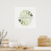 Gold Green Foliage Waterverf Krans Poster (Keuken)