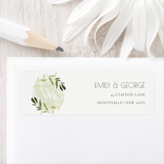 GOLD GREEN FOLIAGE WATERVERF WASH WREATS ADRES ETIKET (Insitu)