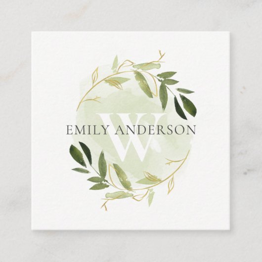 GOLD GREEN FOLIAGE WATERVERF WREATH PROFESSIONAL VIERKANTE VISITEKAARTJE (Voorkant)