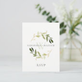 GOLD GREEN FOLIAGE WATERVERF WREATH WEDDING RSVP BRIEFKAART (Staand voorkant)
