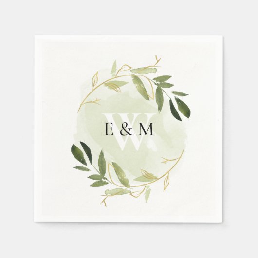 GOLD GREEN FOLIAGE WATERVERF WREATH WEDDING SERVET (Voorkant)