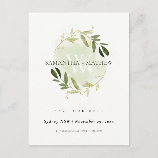 GOLD GREEN FOLIAGE WATERVERF WREATS BEWAREN DE DAT AANKONDIGINGSKAART (Voorkant)