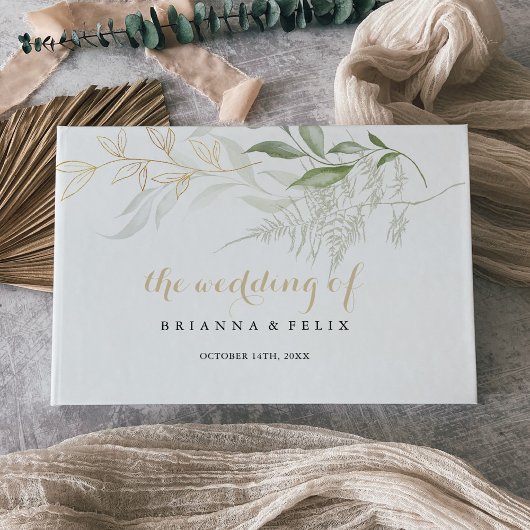 Gold Green Foliage Weddenschap Gastenboek