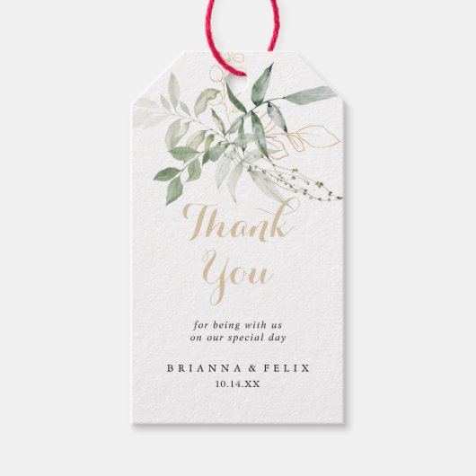 Gold Green Foliage Weddenschap Hartelijk dank Cadeaulabel (Voorkant)