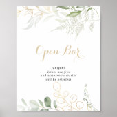 Gold Green Foliage Weddenschap Open Bar Poster (Voorkant)