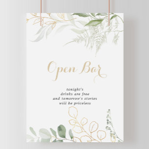 Gold Green Foliage Weddenschap Open Bar Poster