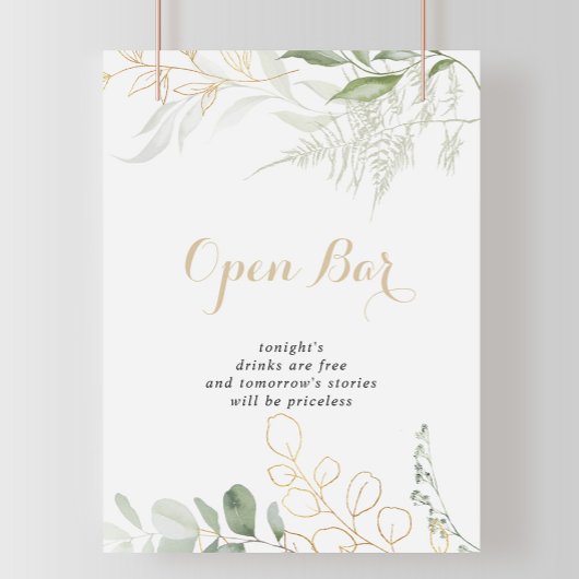 Gold Green Foliage Weddenschap Open Bar Poster