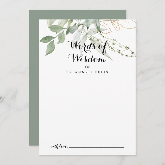 Gold Green Foliage Wedding Wordding of Wisdom Advieskaart (Voorkant / Achterkant)