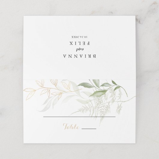 Gold Green Foliage Weduwenkaart Plaatskaartje (Buitenkant ongevouwen)