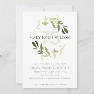 GOLD GREEN FOLIAGE WREATH ANY LEEFTIGE 75 BIRTHDAY BEDANKKAART