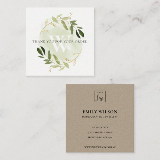 GOLD GREEN FOLIAGE WREATH LOGO SHOPPING DANK U VIERKANTE VISITEKAARTJE (Voorkant / Achterkant)